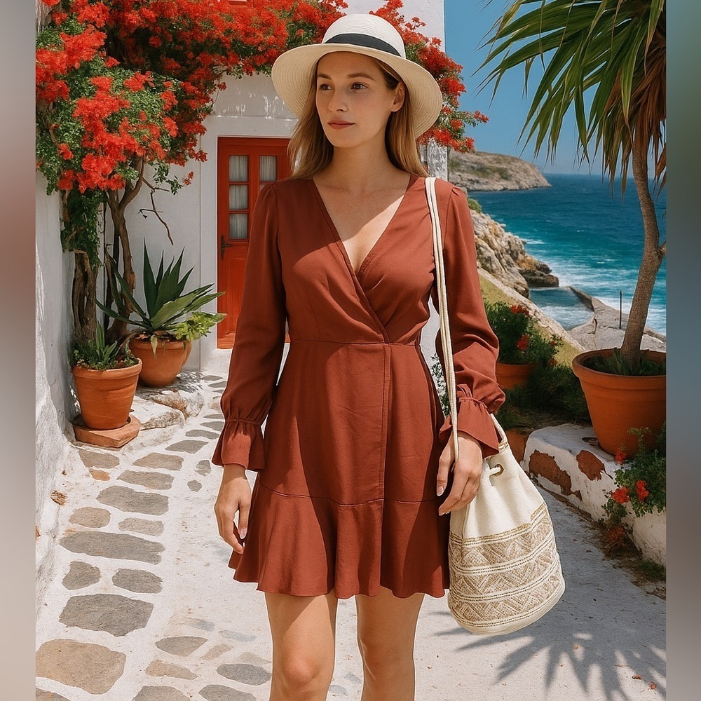 Bronze metallic Wrap Dress Xs